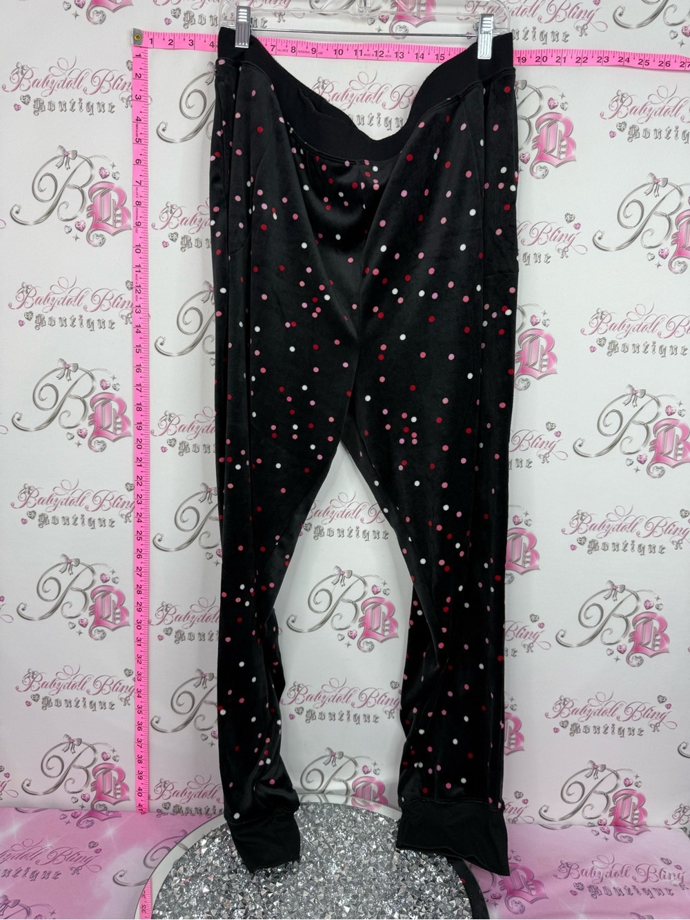 kate spade pants fleece Black Leggings with Pink and White Polka Dots